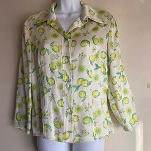 Vintage Dolce & Gabbana Lemon Silk Luxury Button Down Blouse